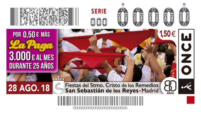 Cupón del próximo 28 de agosto, con el tradicional pañuelo rojo de Sanse