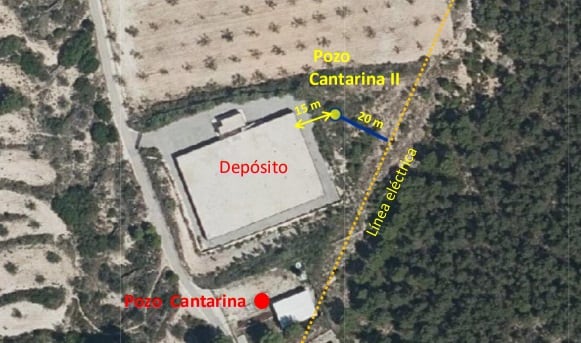Una imagen, incluida en el proyecto técnico, del emplazamiento donde se construirá el pozo Cantarina II en Castalla.