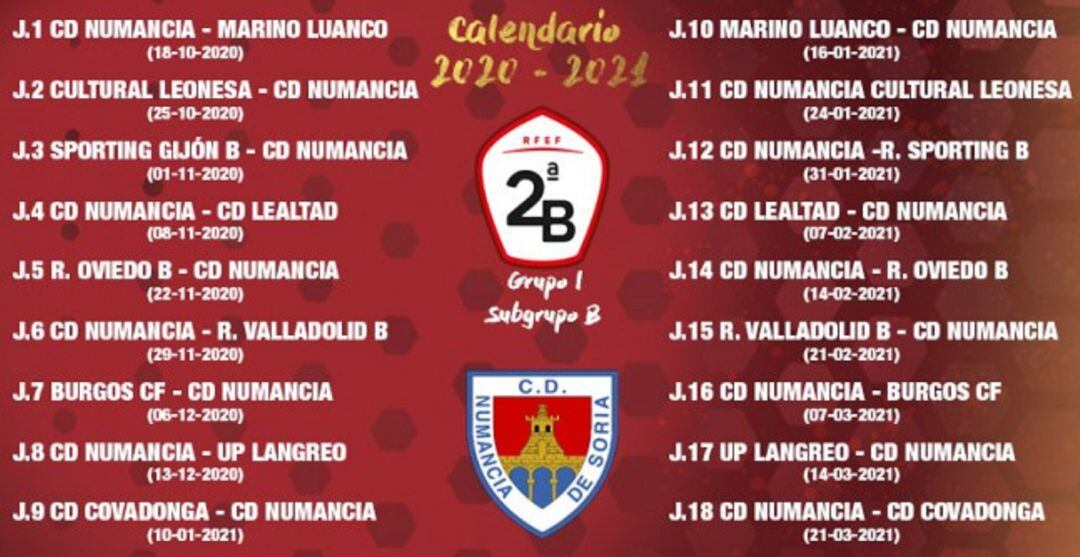 Calendario del Numancia 20-21.