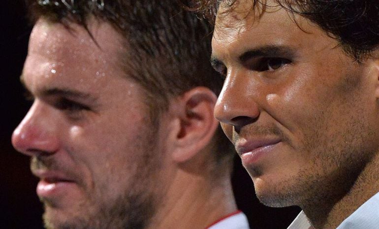 Nadal y Wawrinka, en la recogida de trofeos de la Open de Australia 2014