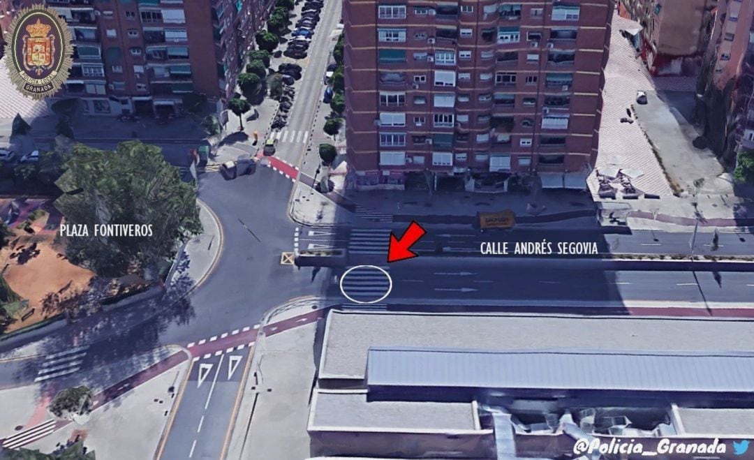 Lugar exacto donde se produjo el atropello, en el barrio del Zaidín (Granada)