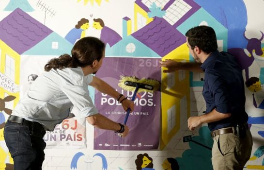 El candidato de Unidos Podemos, Pablo Iglesias, junto al coordinador de IU, Alberto Garzón.