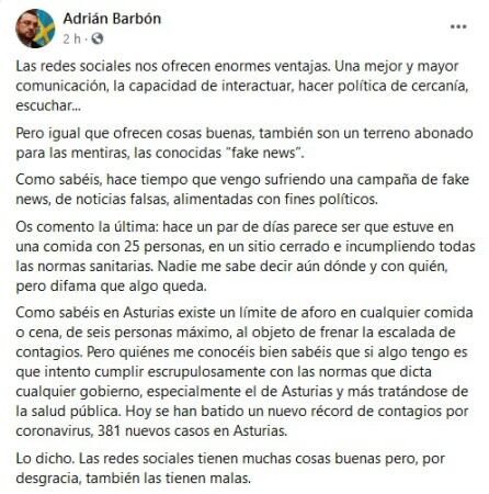 El desmentido de Adrián Barbón.