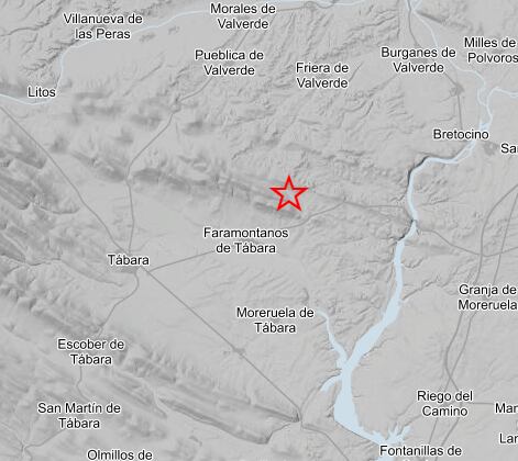 Localización sobre el mapa del seísmo al NE de Faramontanos