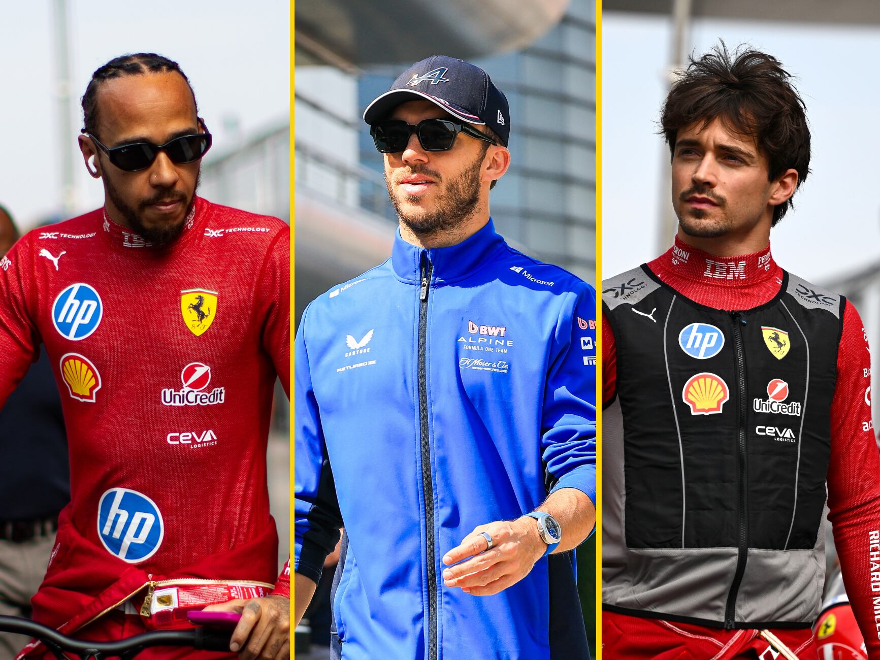 En un montaje, Hamilton, Leclerc y Gasly