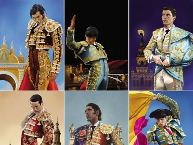 De izquierda a derecha y de arriba a abajo, Morante de la Puebla, Roca Rey, Pablo Aguado, Manzanares, Talavante y El Juli en las ilustraciones de Julio Serrano 'Julepe'