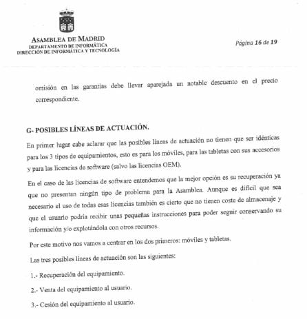 Informe del Departamento de Informática y Tecnología de la Asamblea de Madrid