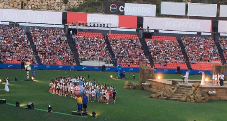 Un moment de l'assaig general de la cerimònia d'inauguració dels Jocs Mediterranis 2018