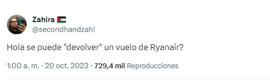 El tuit en el que un usuario hace una consulta a Ryanair.