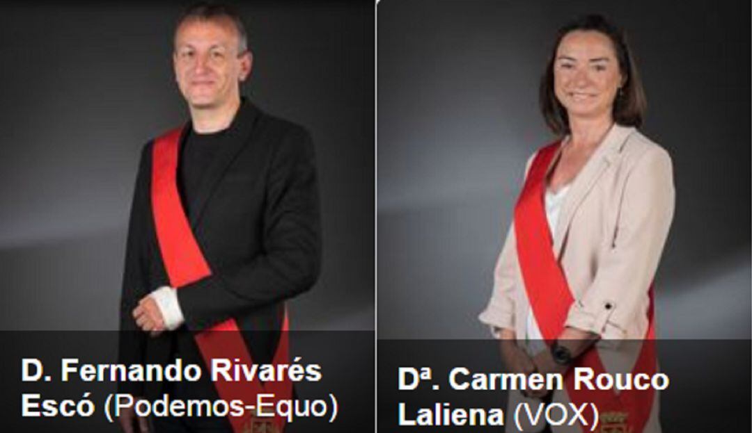 Fografías del concejal de Podemos y la concejala de VOX en la web del Ayuntamiento de Zaragoza.