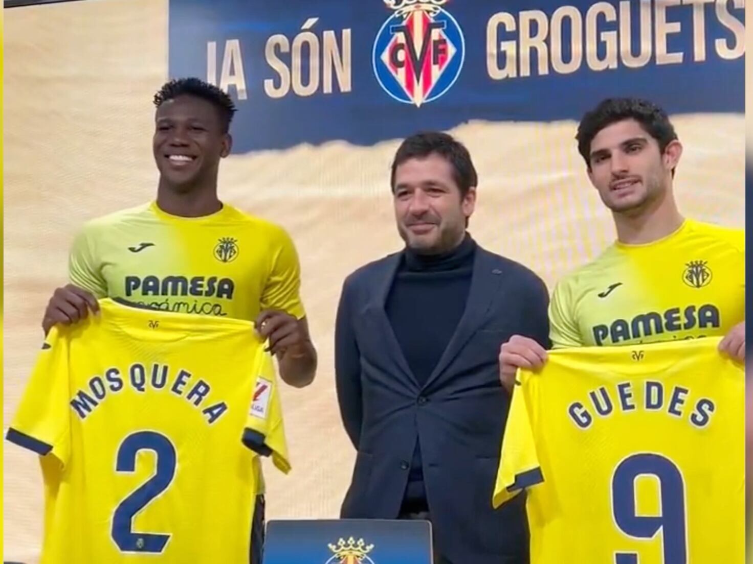 Gonçalo Guedes y Yerson Mosquera en su presentación como jugadores del Villarreal CF