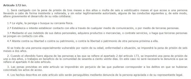 Artículo del Código Penal que castiga el acoso