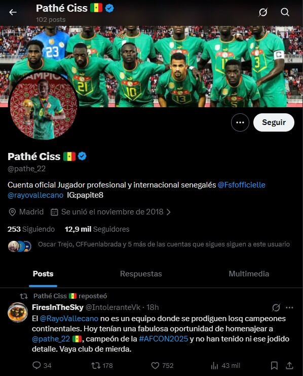 Captuta del perfil oficial de 'X' de Pathé Ciss