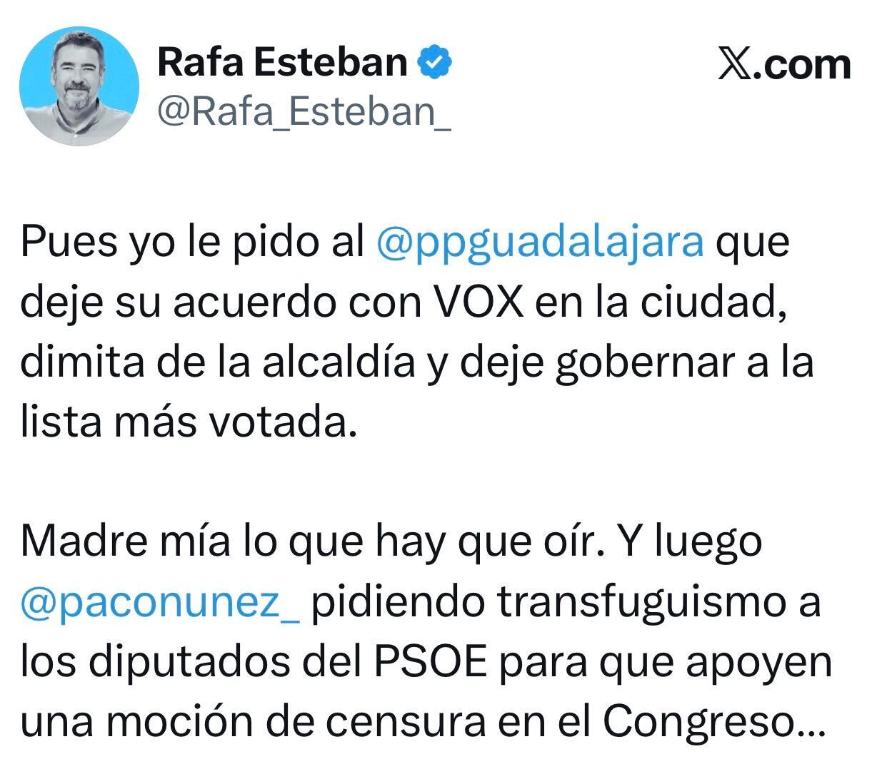 Mensaje en X de Rafael Esteban (PSOE)