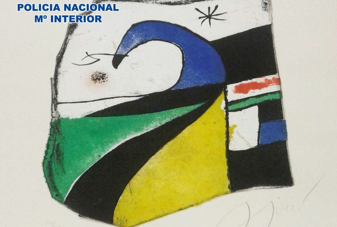 Imagen facilitada por la Policía Nacional queha recuperado en una casa de subastas de Londres una obra de Joan Miró, valorada en 10.000 euros y que llevaba desaparecida desde el año pasado.