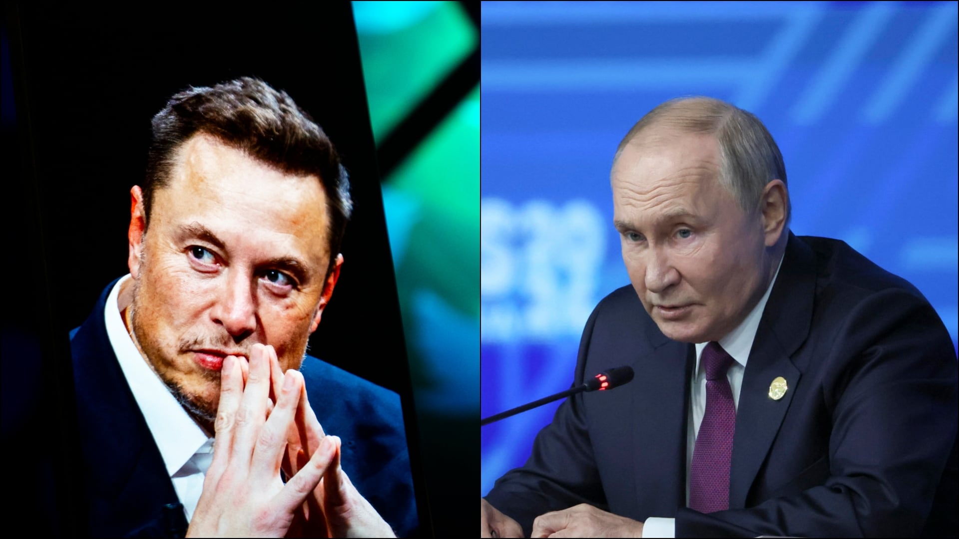 Montaje de Elon Musk (i) y Vladímir Putin (d).