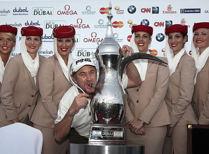 Miguel Ángel Jiménez, junto al trofeo