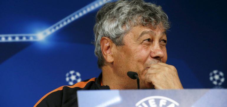 Lucescu, durante la rueda de prensa en el Bernabéu