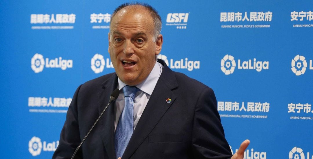 Javier Tebas, durante una comparecencia oficial