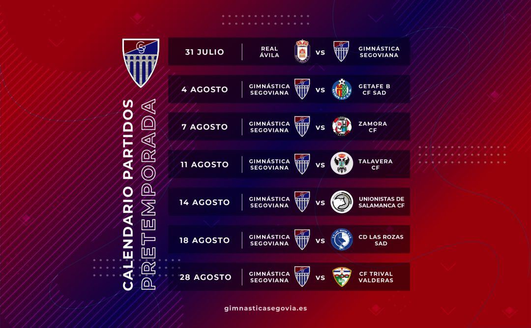 Calendario de pretemporada de la Gimnástica Segoviana