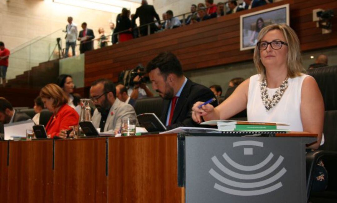 Blanca Martín, en su escaño antes de tomar posesión como presidenta en 2015