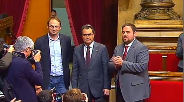 Joan Herrera, Artur Mas i Oriol Junqueras, després de la votació