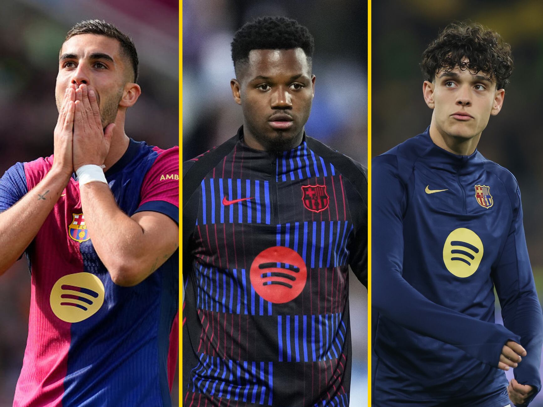 En un montaje, Ferrán Torres, Ansu Fati y Héctor Fort