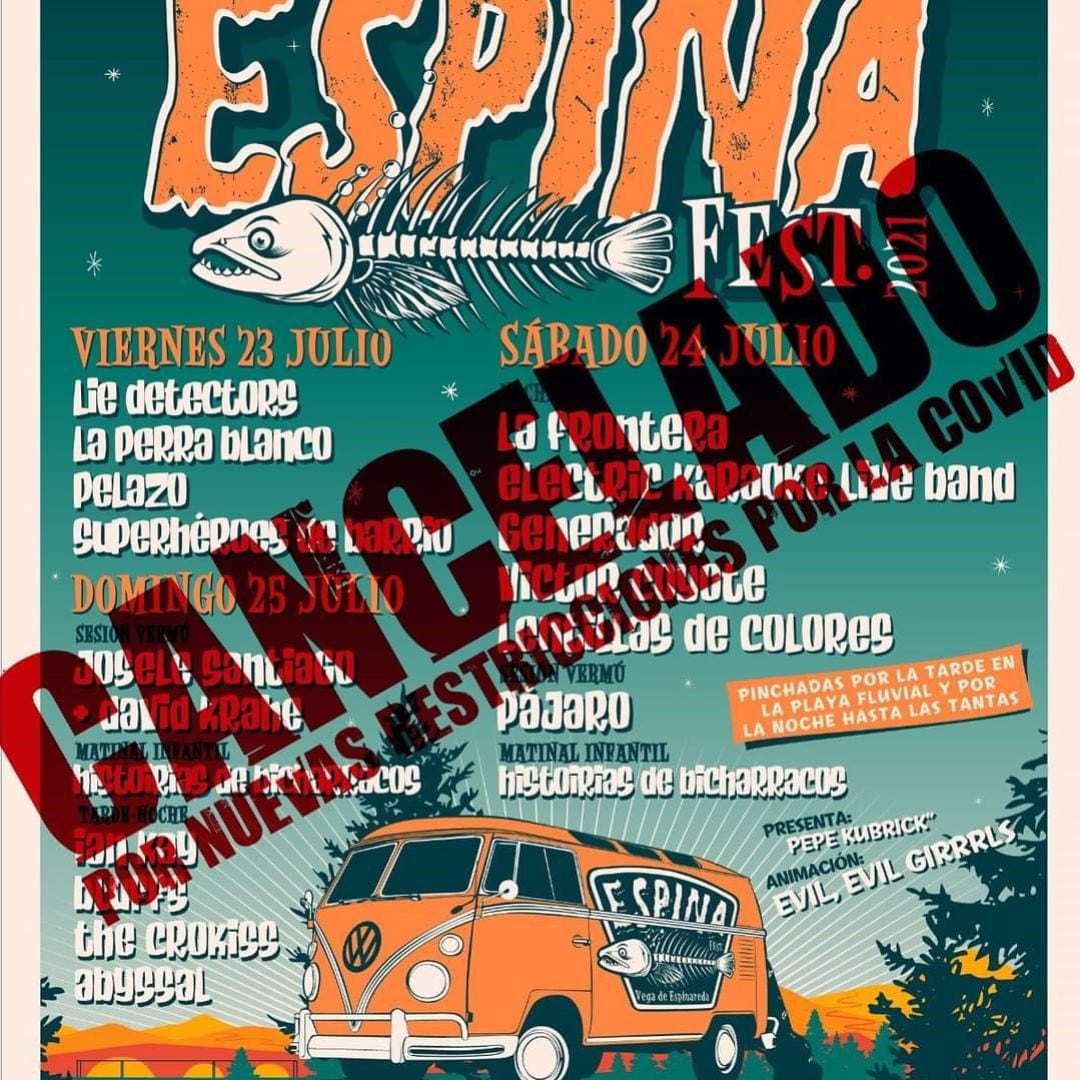 Cartel oficial de Espina Fest con la marca de cancelado.