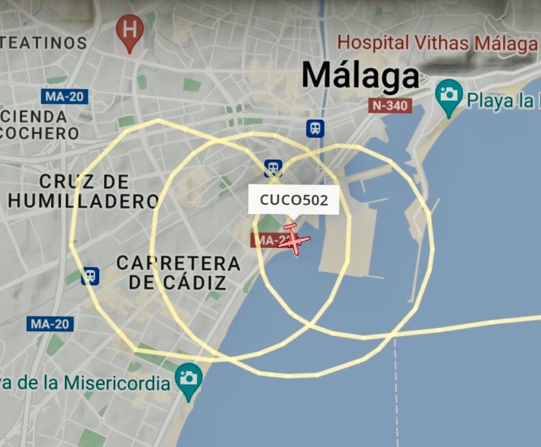 El recorrido realizado por el avión el pasado viernes por la noche