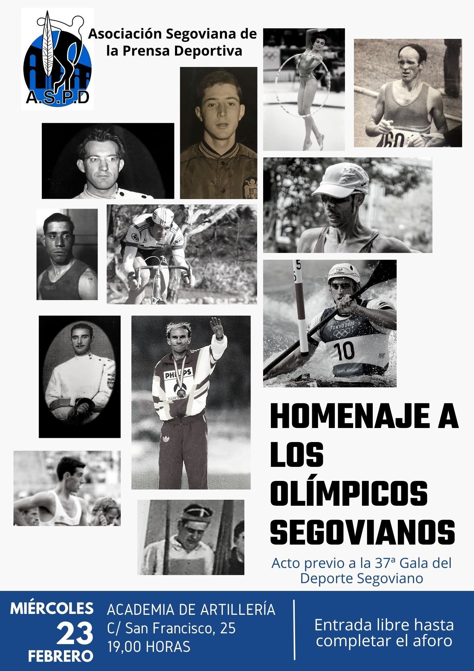 Cartel del acto de la Asociación Segoviana de la Prensa Deportiva en homenaje a los deportistas olímpicos de Segovia