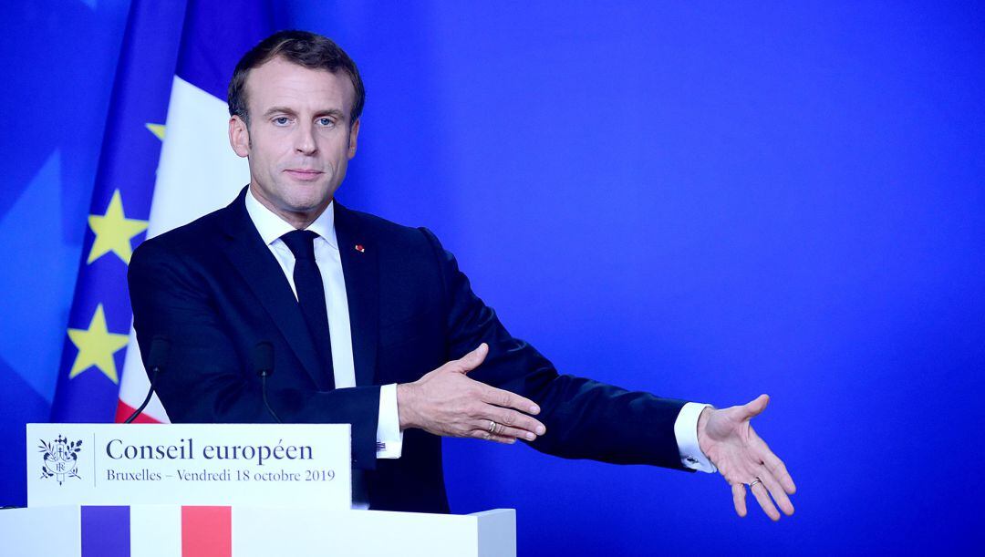 El presidente francés, Emmanuel Macron, durante la conferencia de prensa posterior a la reunión del consejo Europeo, el pasado viernes.