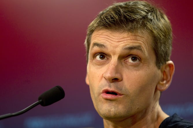 El entrenador del FC Barcelona, Francesc &#039;Tito&#039; Vilanova, durante la rueda de prensa previa al partido de liga correspondiente a la sexta jornada entre el Barça y el Granada.