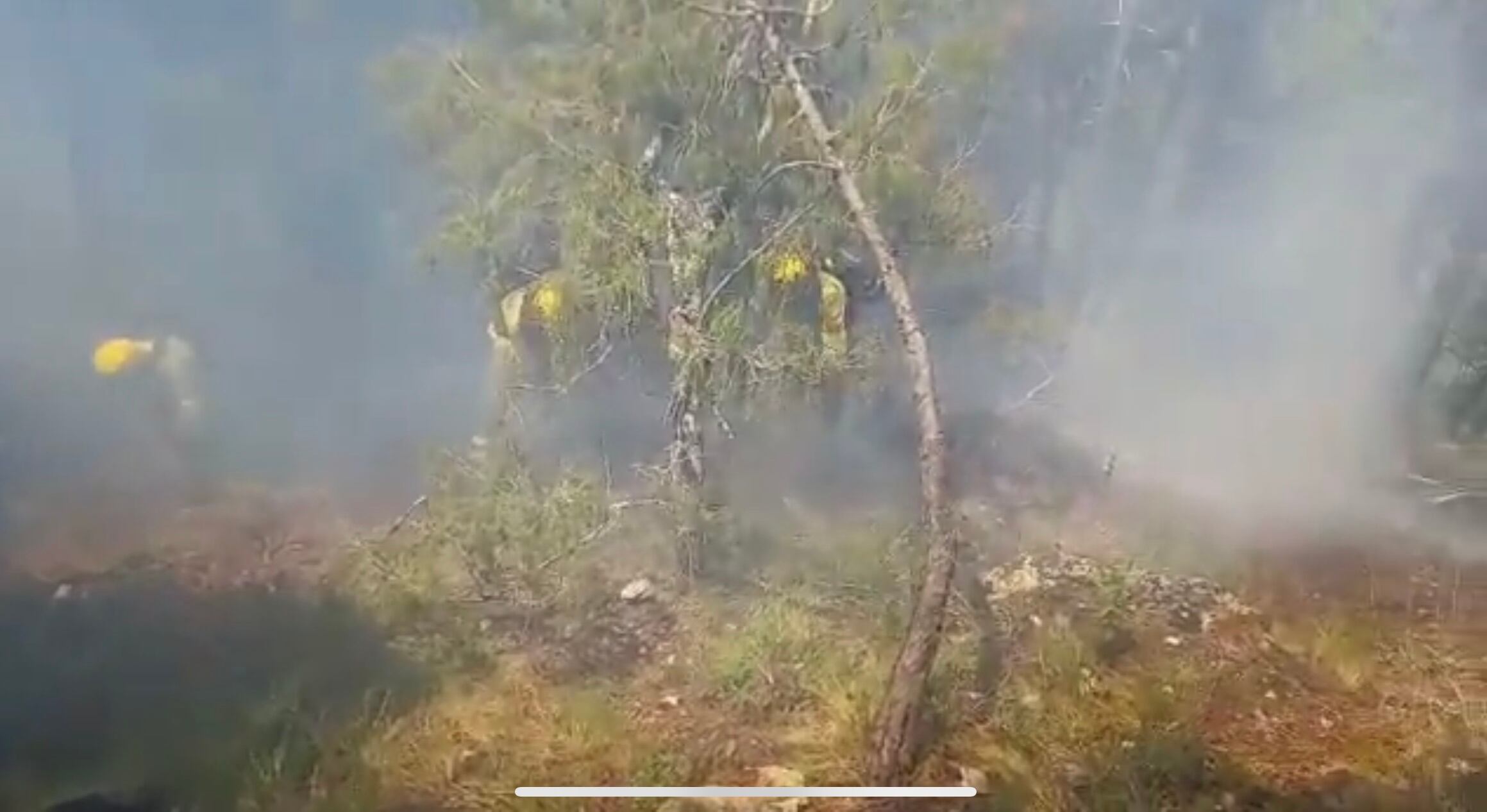 Efectivos del Infoca trabajando para sofocar el incendio de Siles.