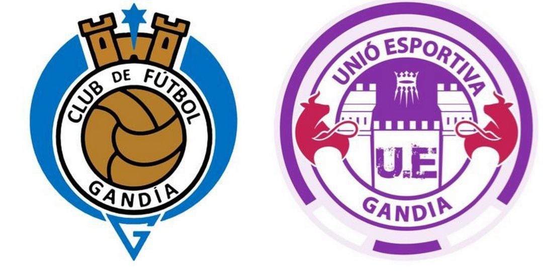 Escudos del CF Gandia y de la UE Gandia