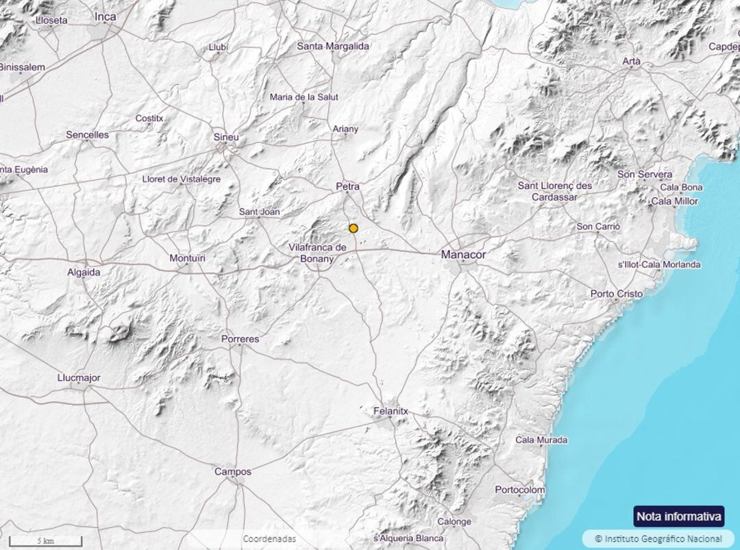 Imagen del Instituto Geográfico Nacional con la marca del epicentro