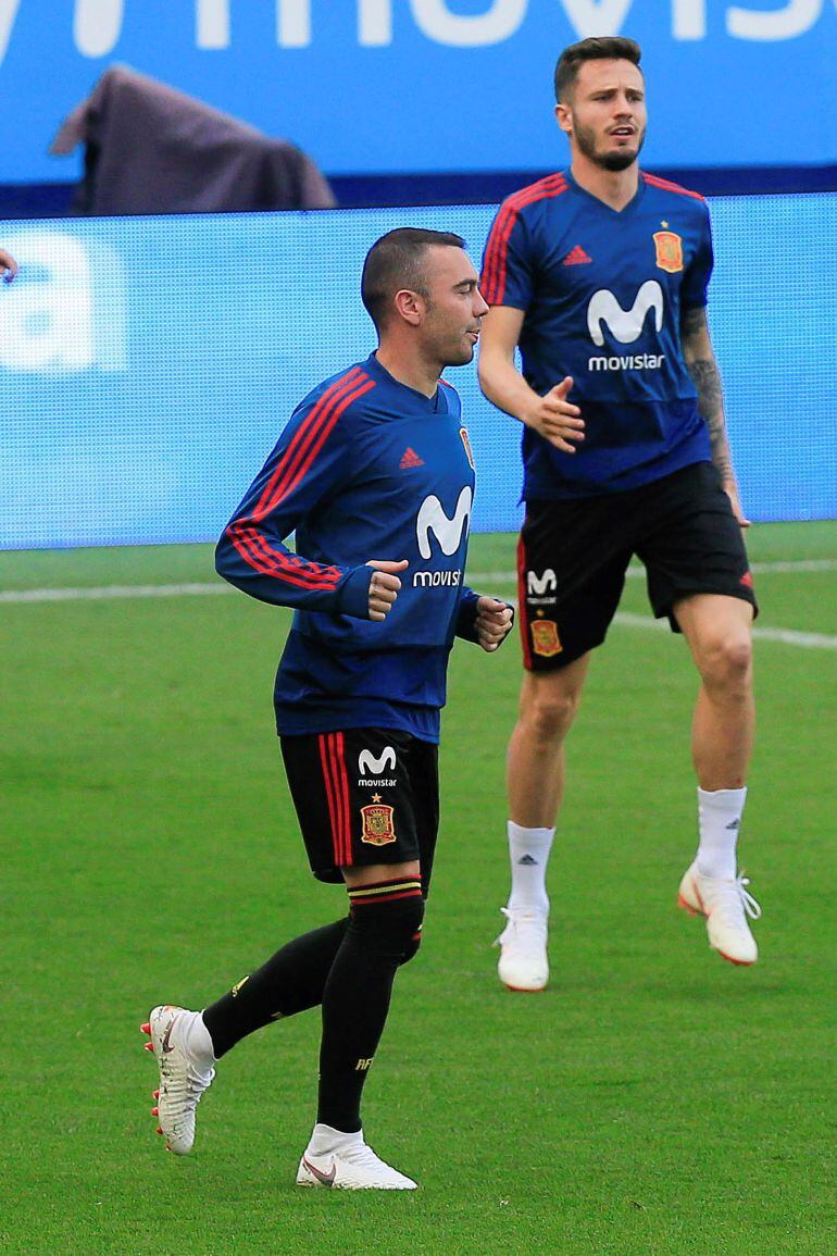 Iago Aspas durante un entreno con La Roja