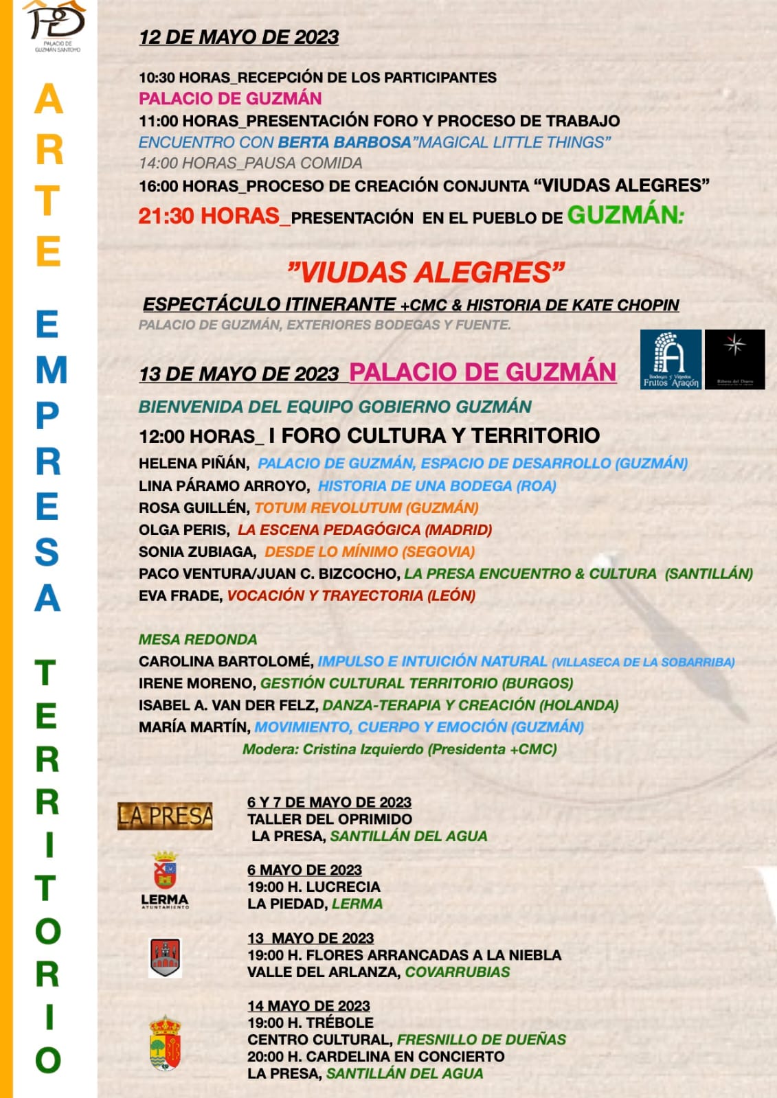 Programa del I Foro Arte, Empresa y Territorio Rural, en Guzmán