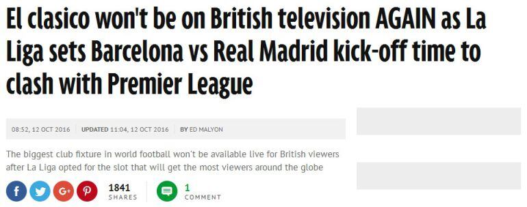 El Daily Mirror se hace eco del horario televisivo del Clásico