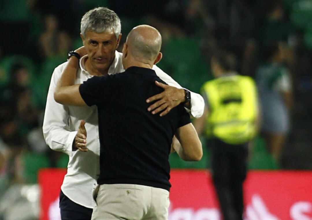 Paco López y Quique Setién en el Villamarín