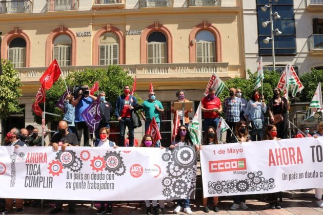 Concentración del 1 de mayo en la Plaza de la Constitución (Málaga)