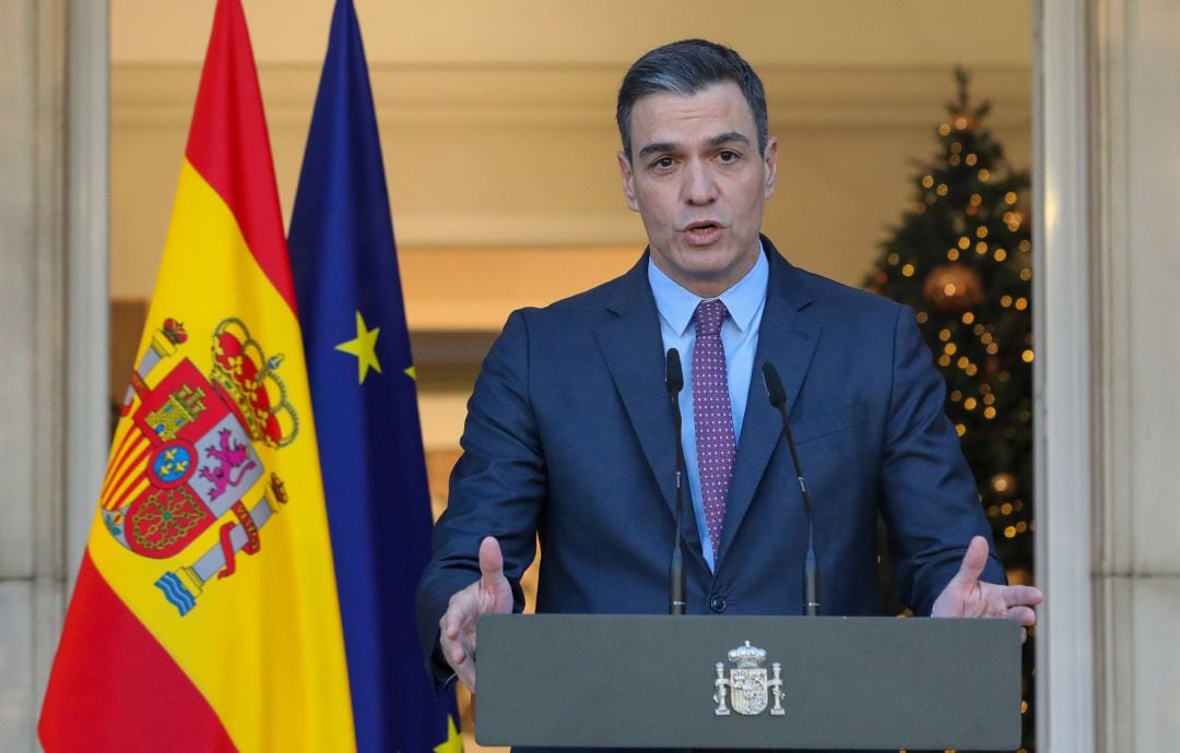 El presidente del Gobierno, Pedro Sánchez, durante una declaración institucional.