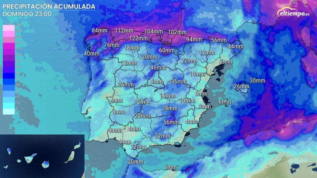 Precipitaciones acumuladas hasta el domingo.