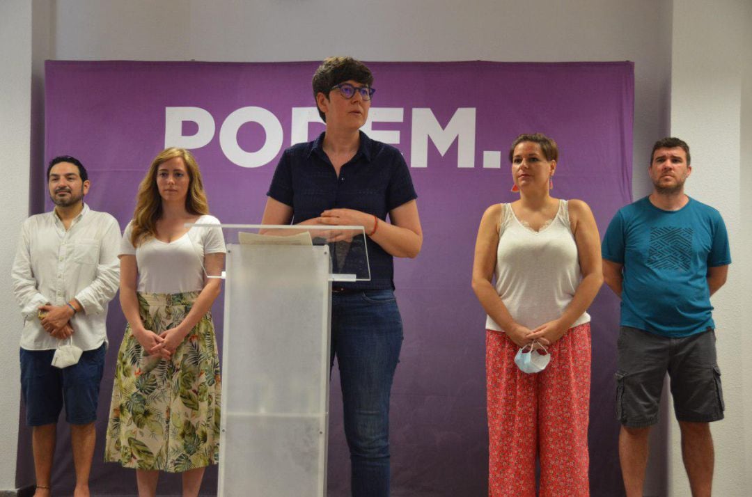 Pilar Lima, nueva coordinadora autonómica de Podem en la Comunitat Valenciana, durante la comparecencia en la sede de su partido de este sábado