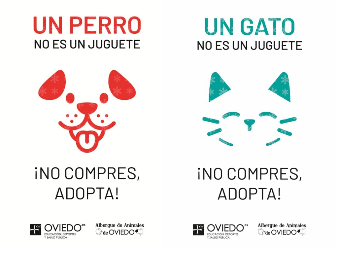 Carteles de la campaña puesta en marcha por el Ayuntamiento de Oviedo para concienciar sobre la tenencia responsable de animales.