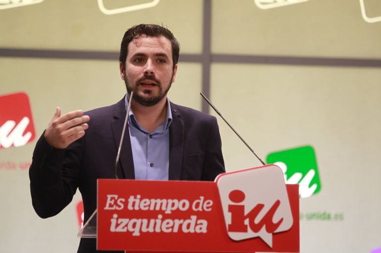 El dirigente de IU, Alberto Garzón, durante su intervención en el primer Consejo Político del partido tras las elecciones de diciembre.