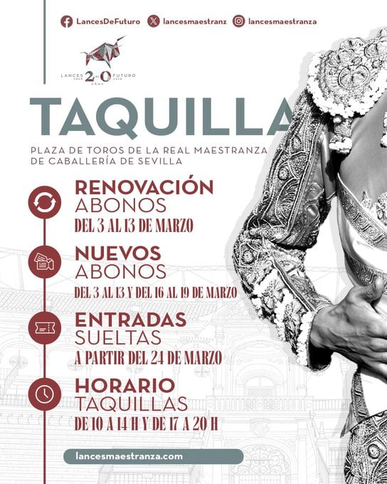 Fechas y horarios de las taquillas de la Maestranza en esta temporada 2026