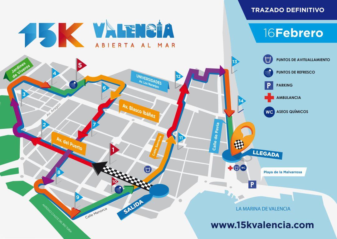 Mapa del recorrido de la 15k Valencia Abierta al Mar 2020