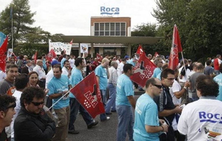 Trabajadores de Roca en una movilización en 2013