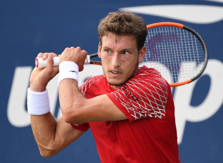 Aug 30, 2018; New York, NY, USA; Pablo Carreno Busta of Spain faces Joao Sousa of Portugal in a second round match on day four of the 2018 U.S. Open tennis tournament at USTA Billie Jean King National Tennis Center. Mandatory Credit: Danielle Parhizkaran-