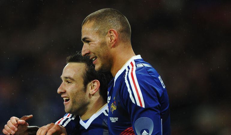 Benzema y Valbuena, durante un partido con la selección